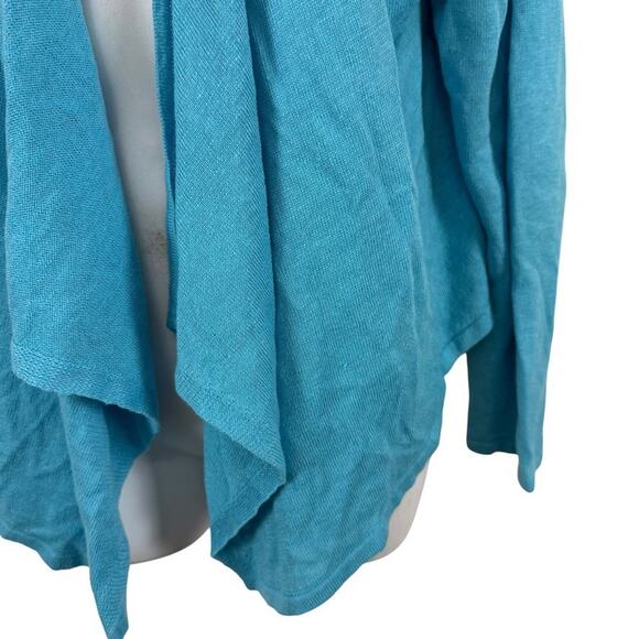 J Jill Womens Linen Cotton Blend Open Blue Cardigan Waterfall Sweater Open sz L - Picture 7 of 16